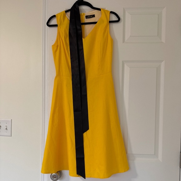 Elliat Bright Yellow A-Line Dress with Black Ribbon Belt - Picture 1 of 1